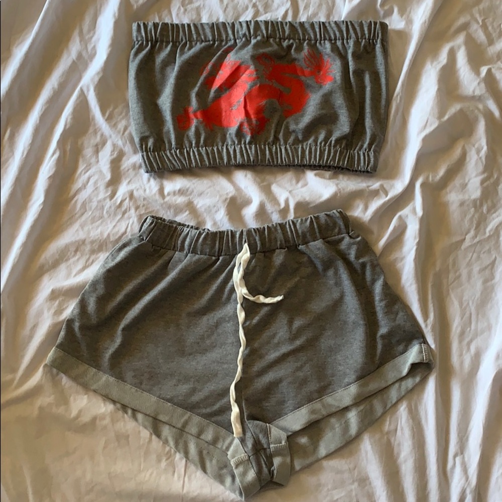 tube top with dragon and shorts (matching set)